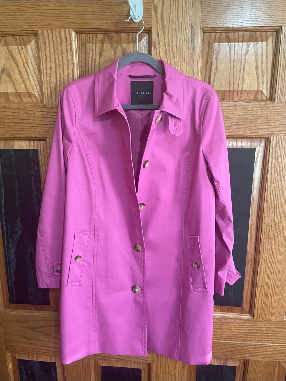 Talbots Vibrant Pink Button-Front Trench Coat - Picture 5 of 7